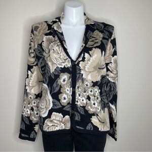 Isaac Mizrahi Black and Cream Floral Blazer Style Cardigan